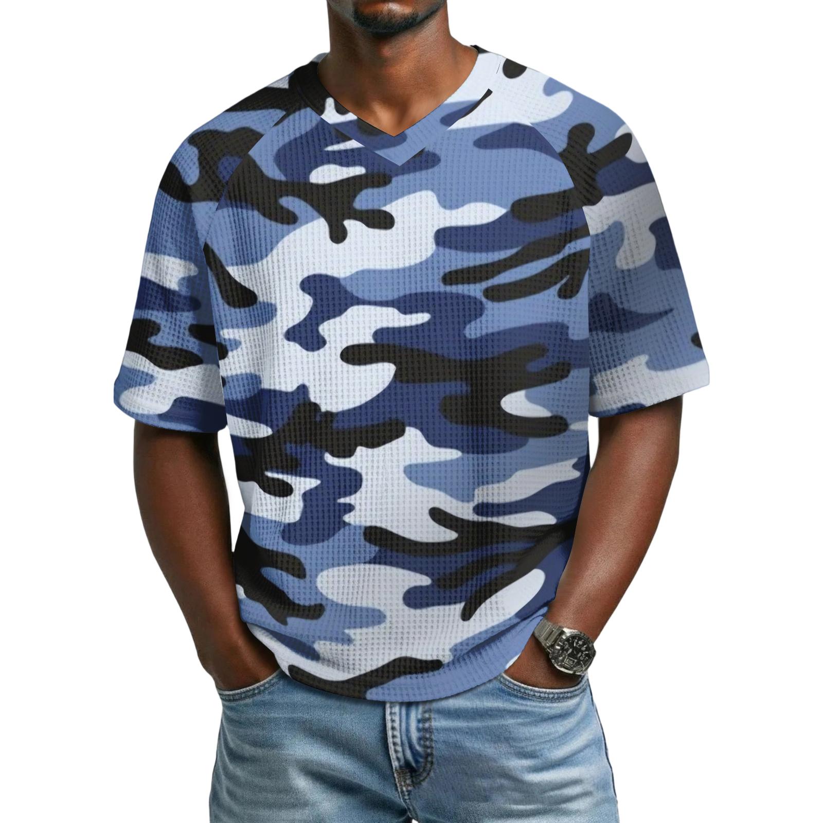 Ionia Heren V-hals Korte Mouw Camouflage Print Casual T-shirt Losse Pasvorm Lichtgewicht Ademend Top voor Dagelijks Gebruik M