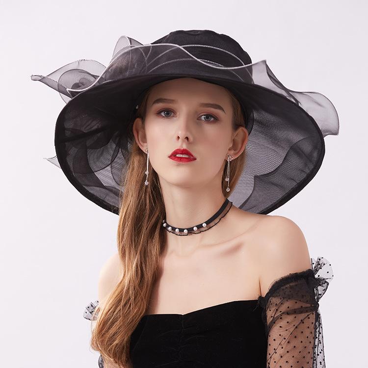 Eugen Yarn European Hat Retro Flower Top Hat Women'S Summer Mesh Bucket Hat Sun Protection Foldable Sun Hat