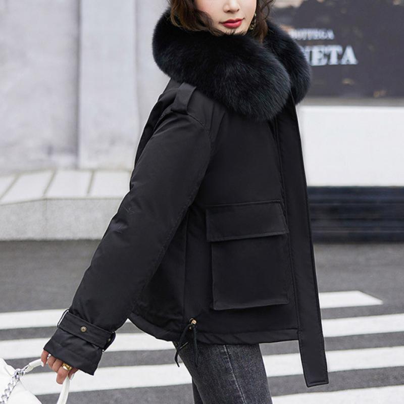 Cotton Padded Fur Parka New Big Fur Collar Down Winter Jacket Women Thick Warm Parkas Female Outerwear
