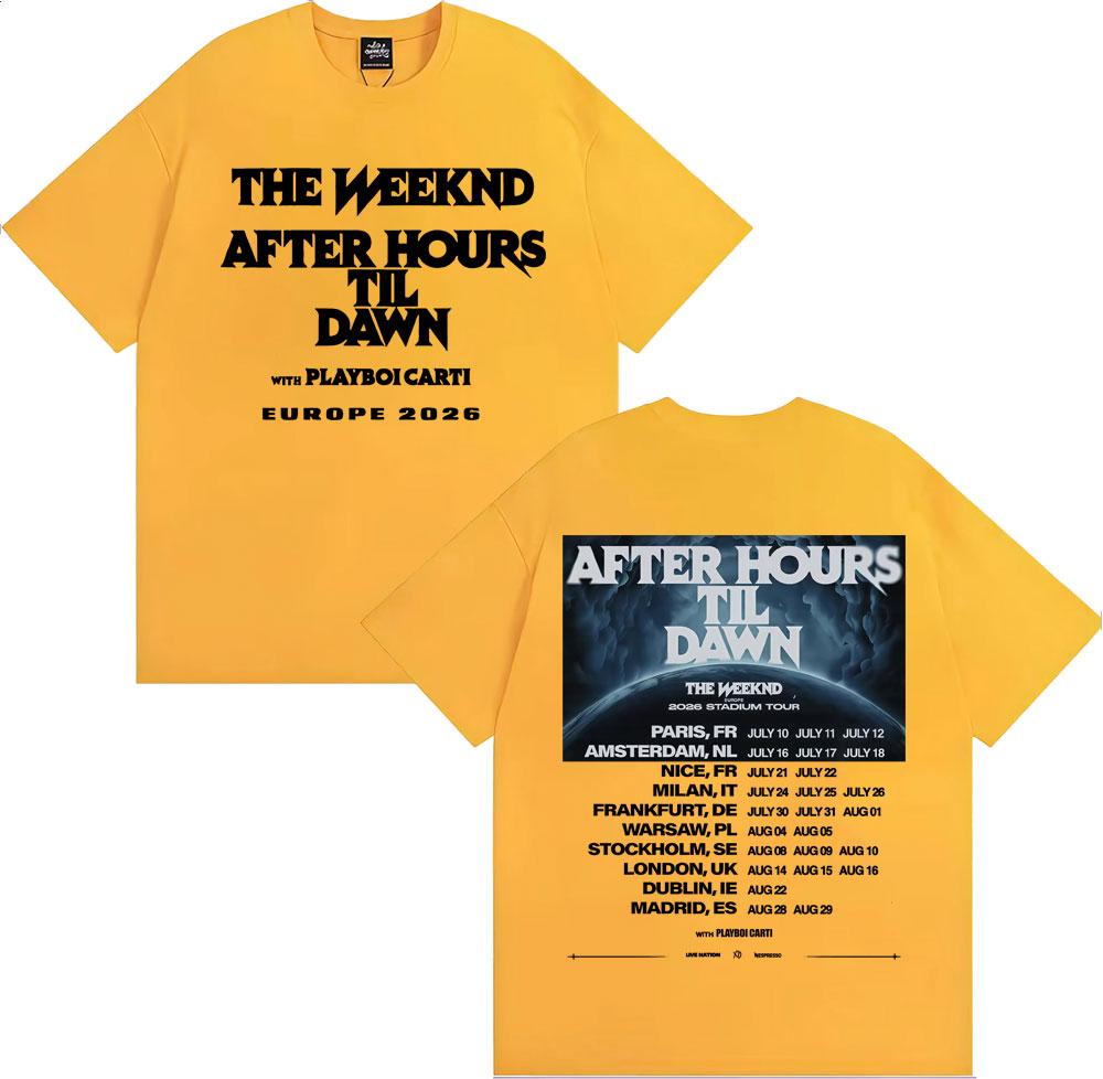 The Weeknd After Hours Til Dawn Europe 2026 Stadium Tour Tshirts Unisex Women Fashion Hip Hop Oversized Cotton T Shirts Streetwear
