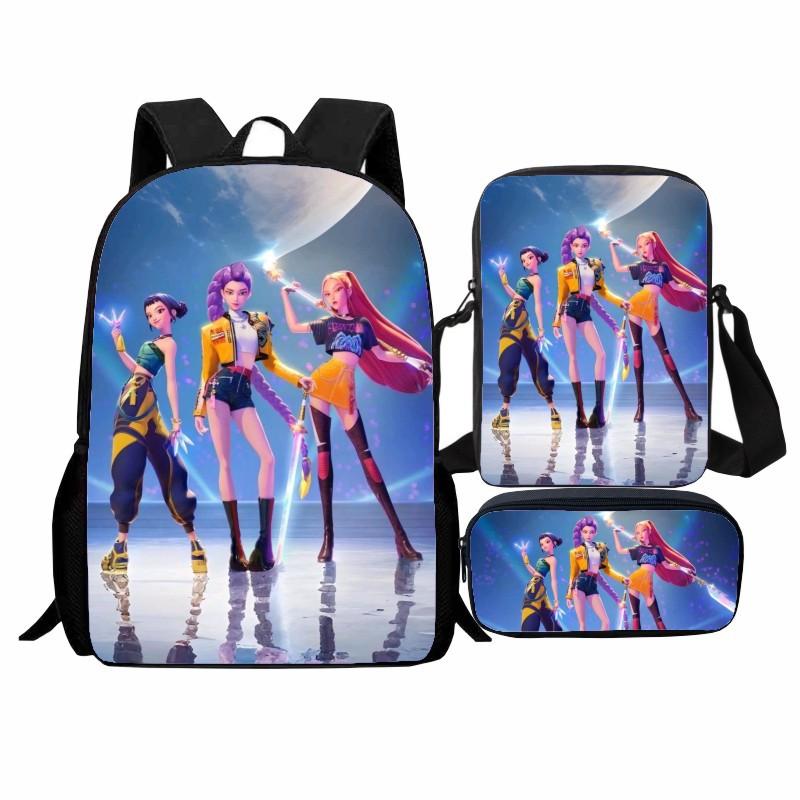 Printed Witch Hunters Student Schoolbag Three-Piece Set, Cartoon K-Pop Backpack Satchel Pencil Case Men And Women