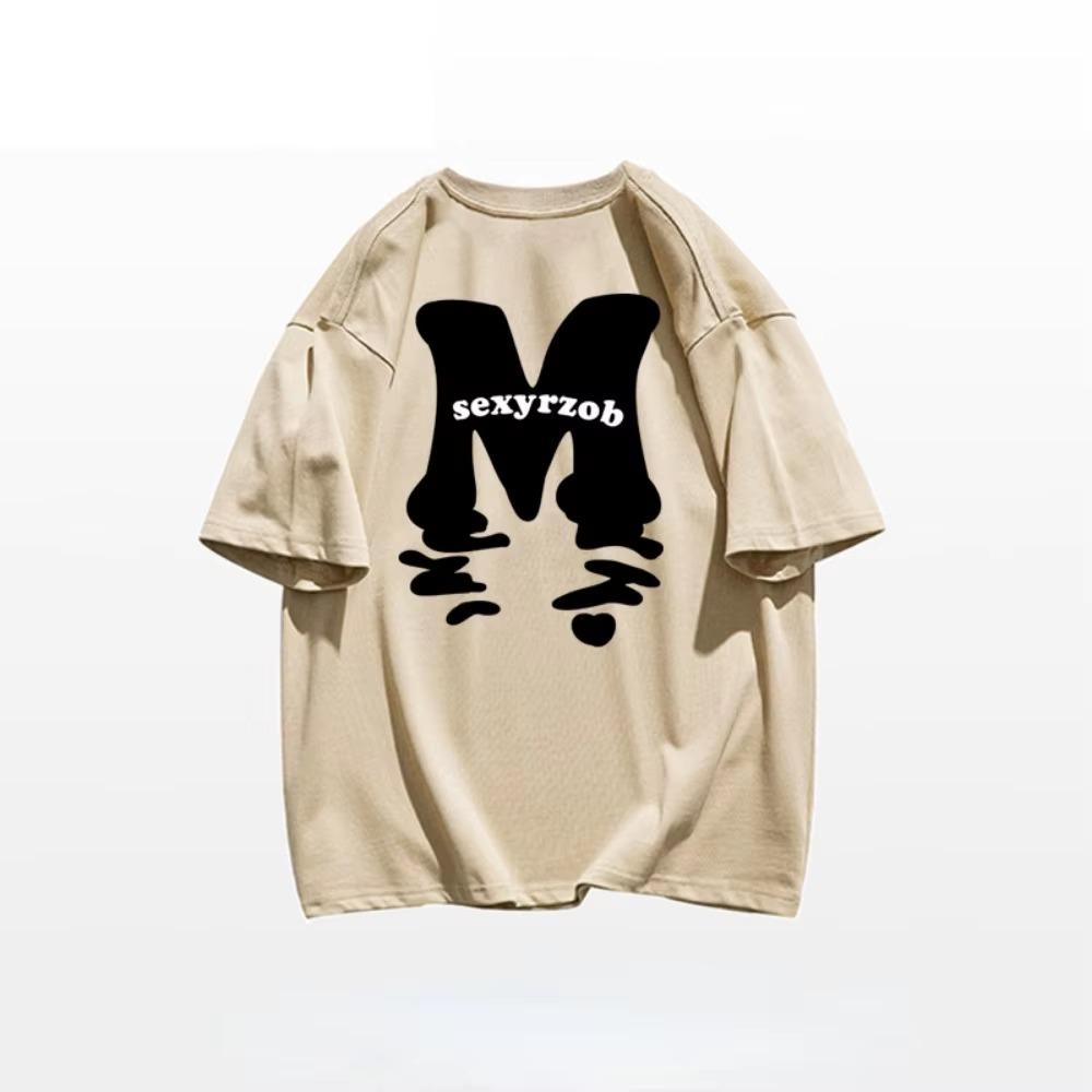 Summer Fashion Heavyweight Retro Men's English Letters 100% Cotton Printed Round Neck High-quality Casual Fitness Street T-shirt