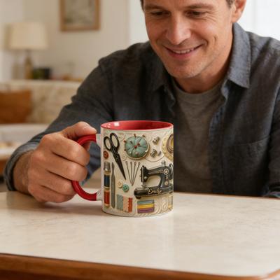 Taza de Costura Personalizada Taza de Café Cosida con Diseño de Máquina de Coser Taza para Mujeres Costureras Quilters Artesanos Regalo Creativo para Mamá Abuela Festivo