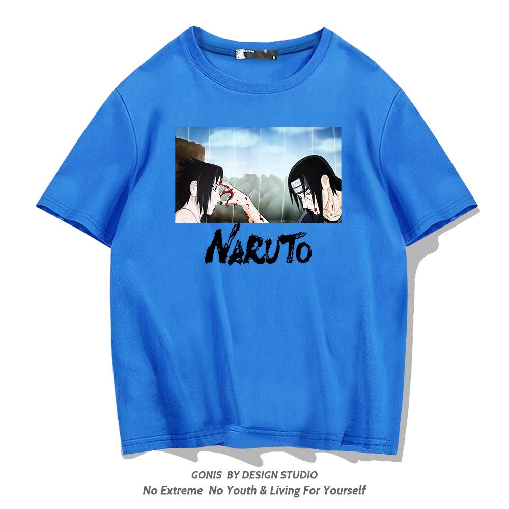 Naruto T-shirt male Japanese anime Sasuke Uchi Hasuki family trendy brand youth pure cotton loose top