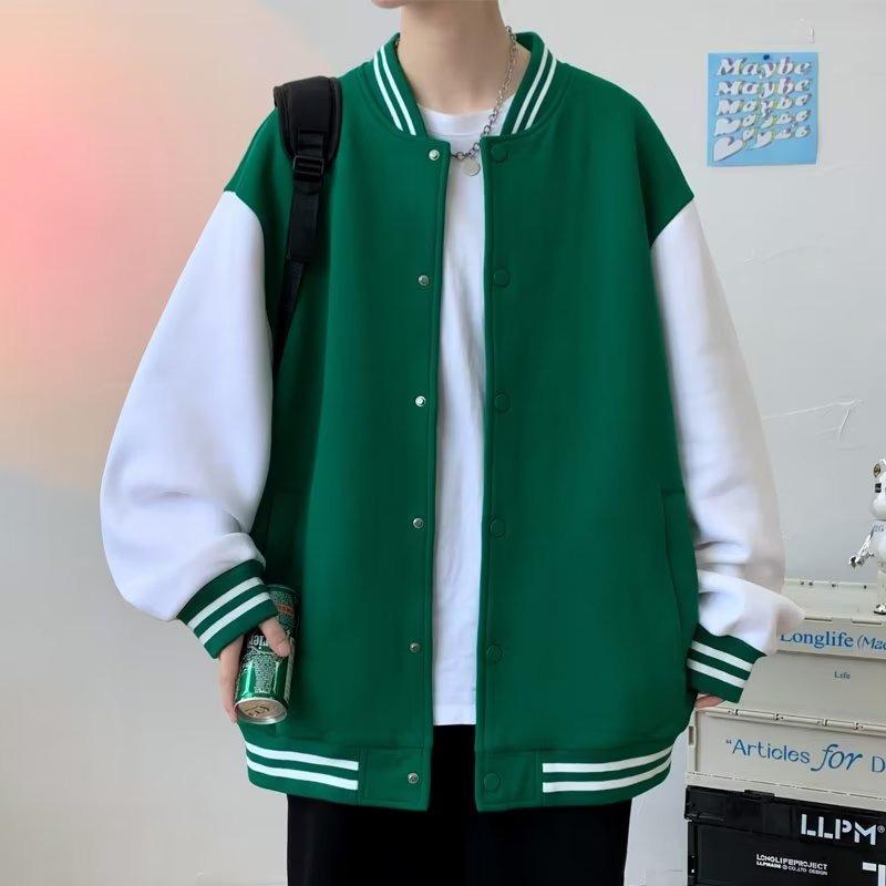 Cardigan de baseball de toamnă pentru băieți, stil trendy Hong Kong: Culoare contrastantă, Croială largă, Jachetă casual