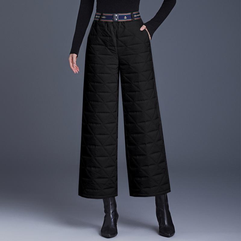 

High-Waisted Plus Size Warm Down Cotton Pants for Middle-Aged Women - Winter Casual Nine-Point Padded Loose Fit 3XL чорний