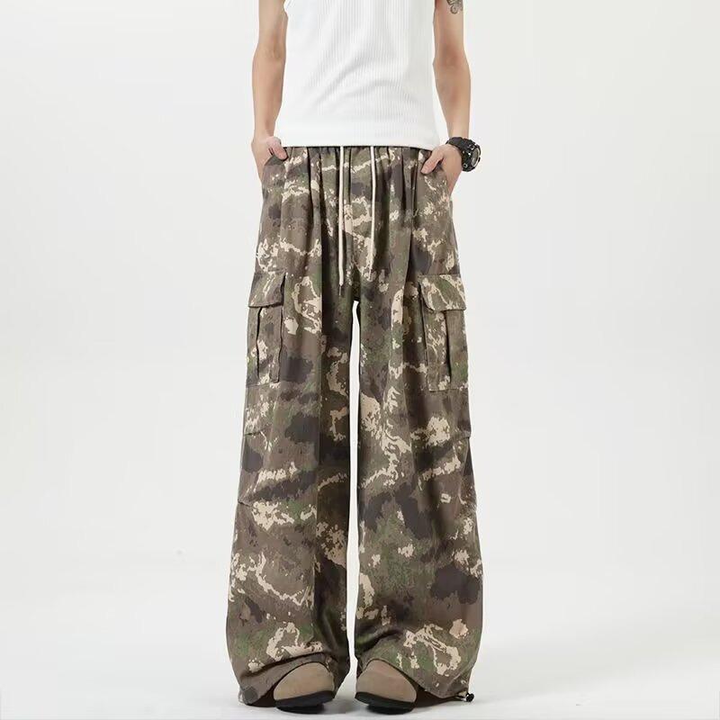 Men's versatile leaf camouflage overalls cleanfit loose straight logging pants paratrooper pants men's casual