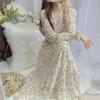 2024 Floral Chiffon V-Neck Dress: High-Waisted, Long-Sleeve, Waist-Cinching Korean Style for Spring and Autumn