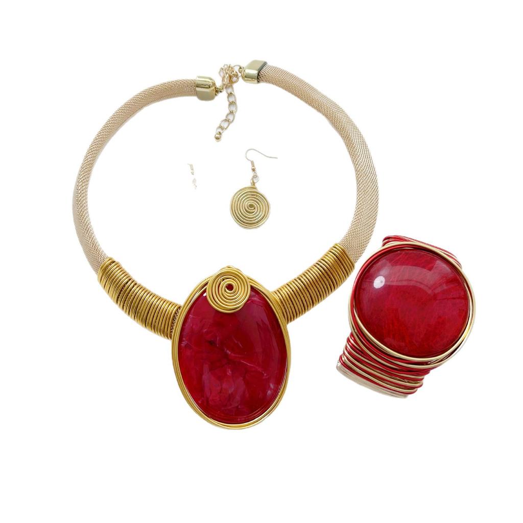 2026 Summer Wear Resin Gold Plated Banquet Nigeria Heavy Artificial Big Thread Exaggerated Bridal Jewelry Sets for Women