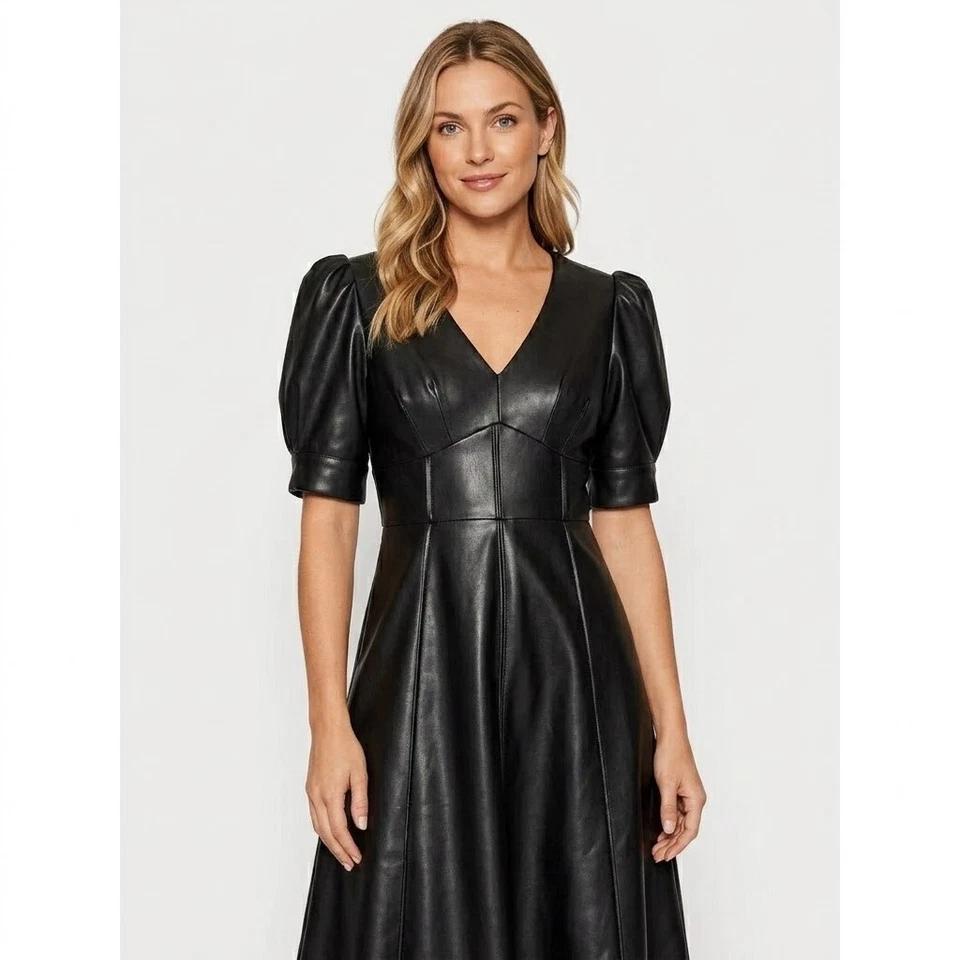 Women's Dress Stylish Black Elegant Real Lambskin Leather Fit Handmade Genuine