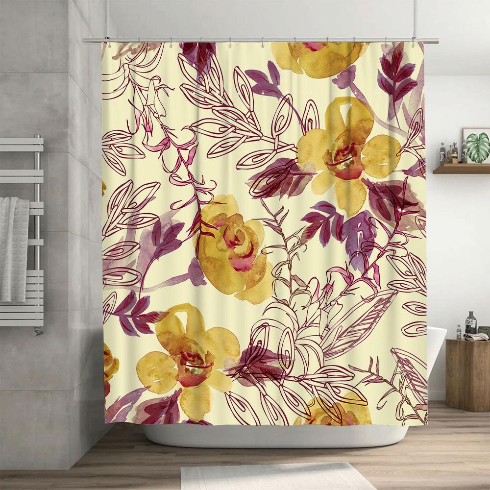 White Bath Shower Curtain with Pink Flowers Pattern Decor Home Decoration Waterproof Bathtub Cover for Bathroom Accessories Size