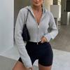 Autumn and Winter Double Zipper Hooded Knitted Cardigan Women's Casual Short Waffle Pit Strip Sweater Jacket