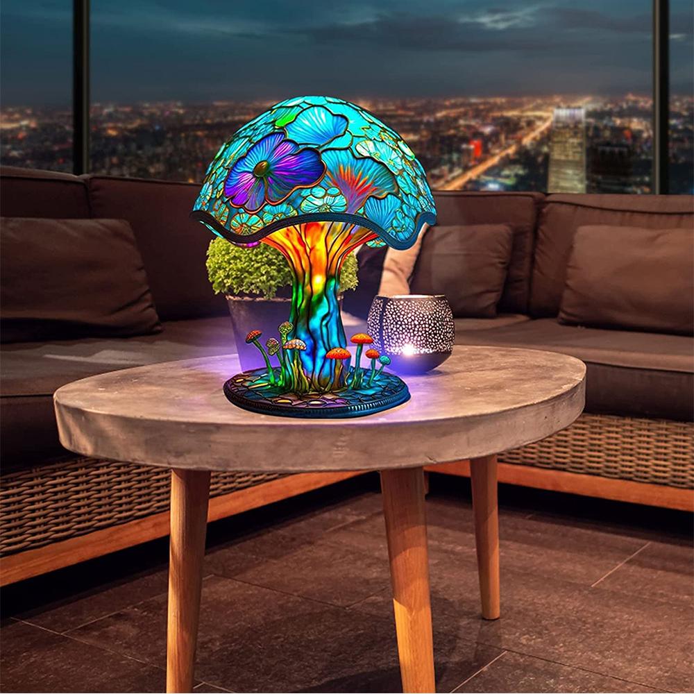 Painting Glass Mushroom Table Lamp for Bedroom Living Room Home Office Decor