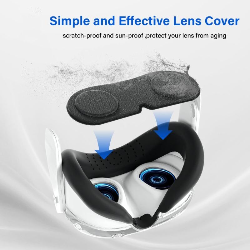 VR Headset Storage Protections Set for Quest3 Helmet Crystal Cover Drawstring Bag Silicone Grip Cover Lens Guard