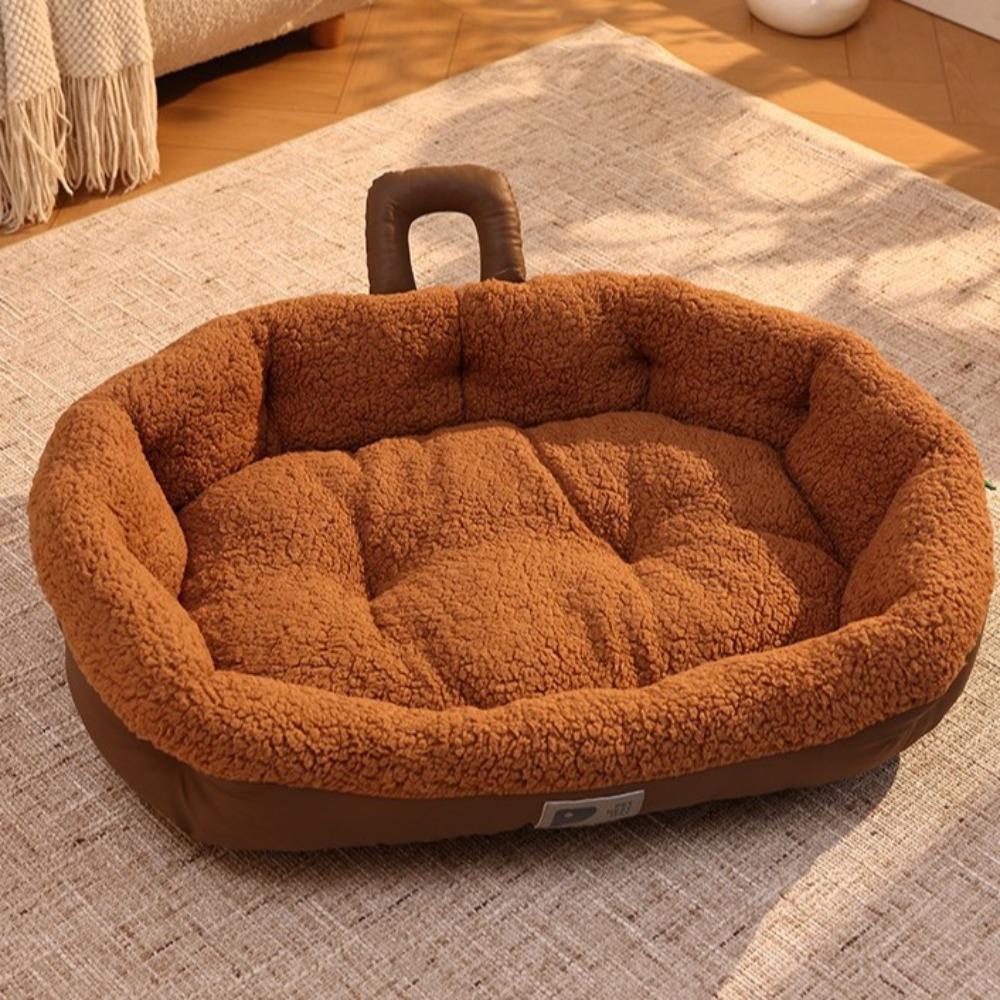 Dog Cushion Thickened Oval Pet Bed Soft Skin-Friendly Comfortable Handle Dog Kennel Warm Snuggle Cat Nest Winter Season