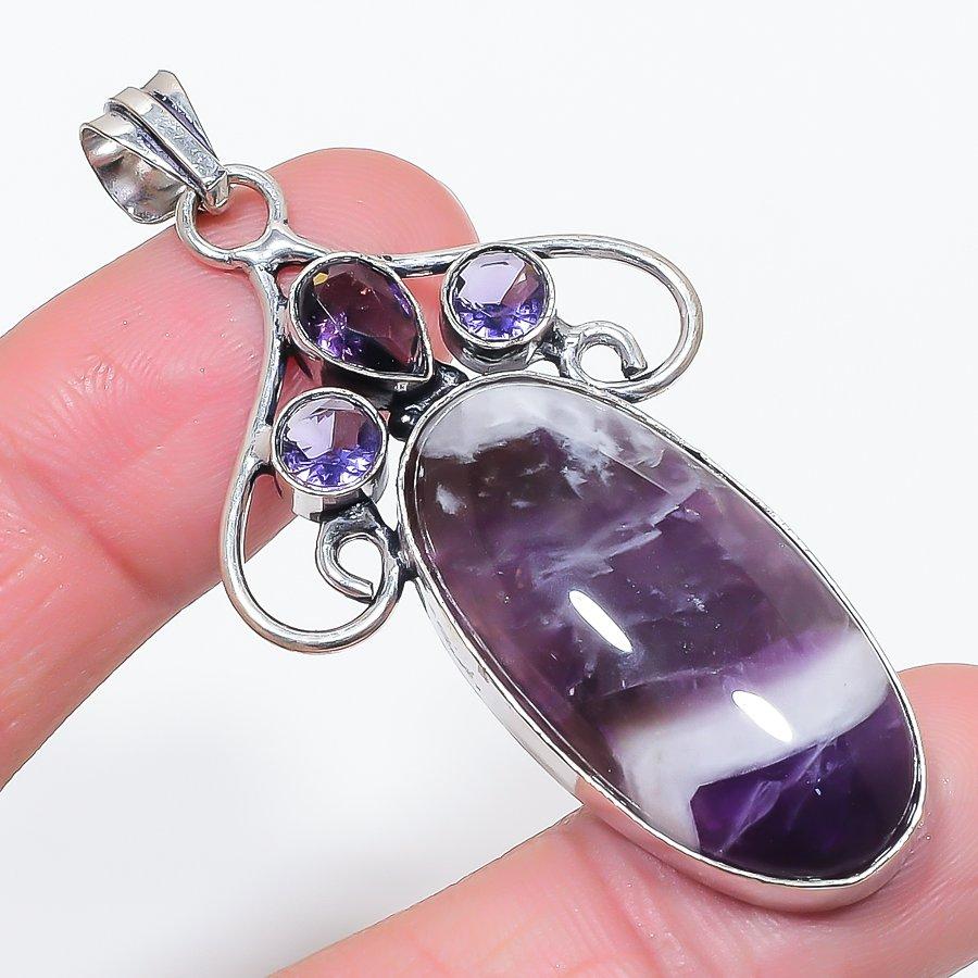 

Natural Chevron Amethyst, Amethyst 925 Sterling Silver Pendant 2.56 P5h53