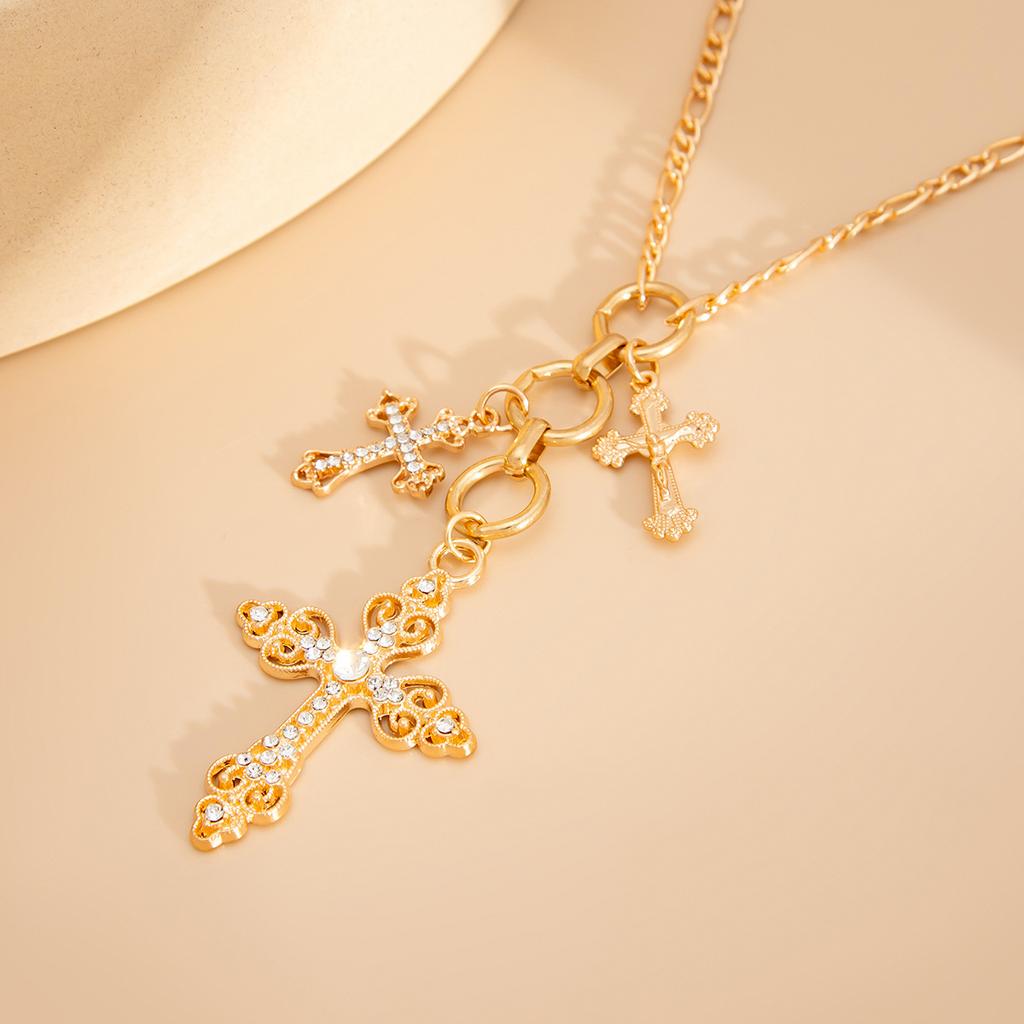 Vintage Alloy With Diamonds Cross Necklace Influx Of Women Metal Chain Necklace