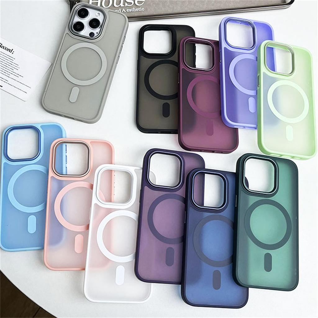 For iPhone 11 12 13 14 Plus 15 16 Pro Max Magnetic Magsafe Wireless Charge Cover Luxury Shockproof Matte Phone Case