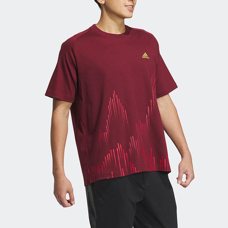 Adidas Logo Letter Print Pattern Round Neck Sports Short Sleeve Breathable T-Shirt Men T-Shirts Burgundy JF0783