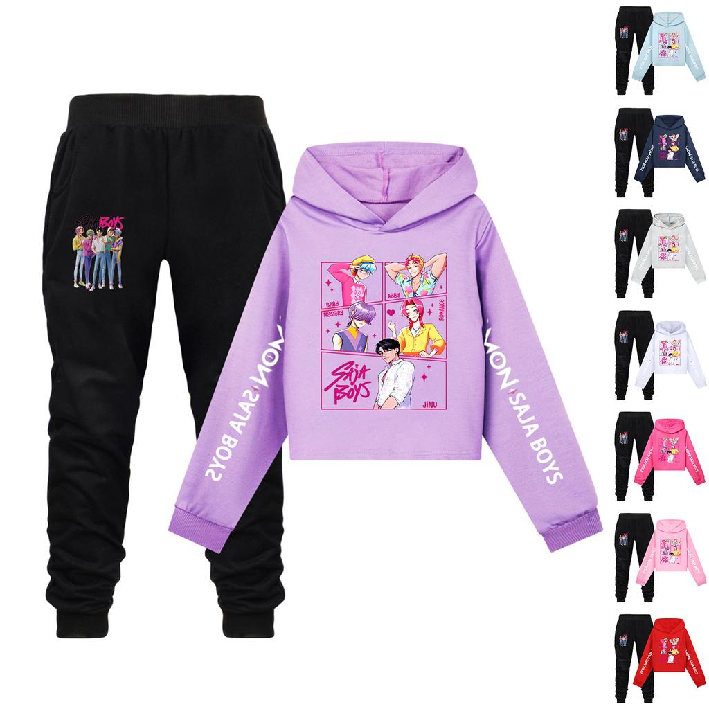 Plush Long Sleeved Pants Loose Pullover Hoodie Set For Children