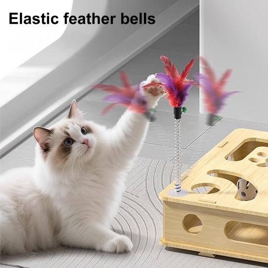 Cat Scratch Puzzle Box Interactive Enrichment Box Cat Nail File Self-Play Maze Box with Bell Balls Scratcher for Cats Hunting Mental Stimulation