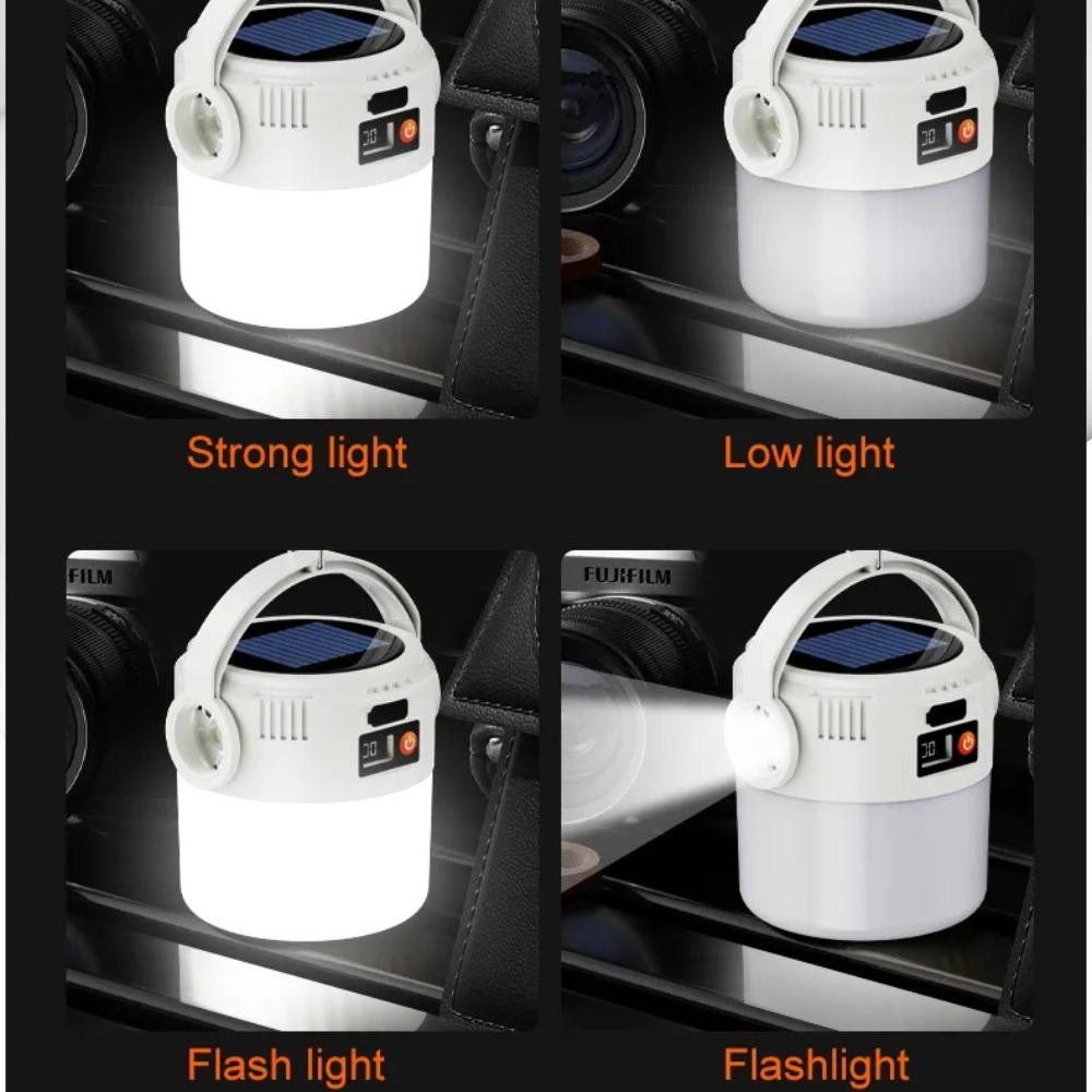 Lampă de Camping Solară Reîncărcabilă, Lanternă Portabilă cu LED Solar, Impermeabilă, pentru Exterior, Noapte, Lanternă, BBQ, Agățat, Lampă de Urgență