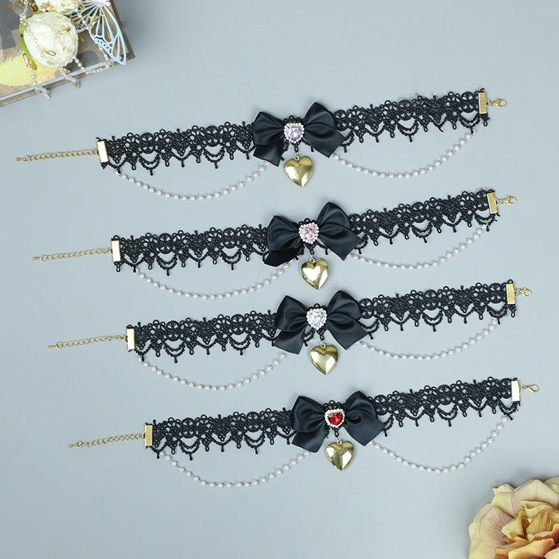 Süßes Mädchen Anzieh-Spitzenhalskette Metall-Liebes-Schlüsselbein-Kette Schmuckhalskette Kragen Lolita-Halskette
