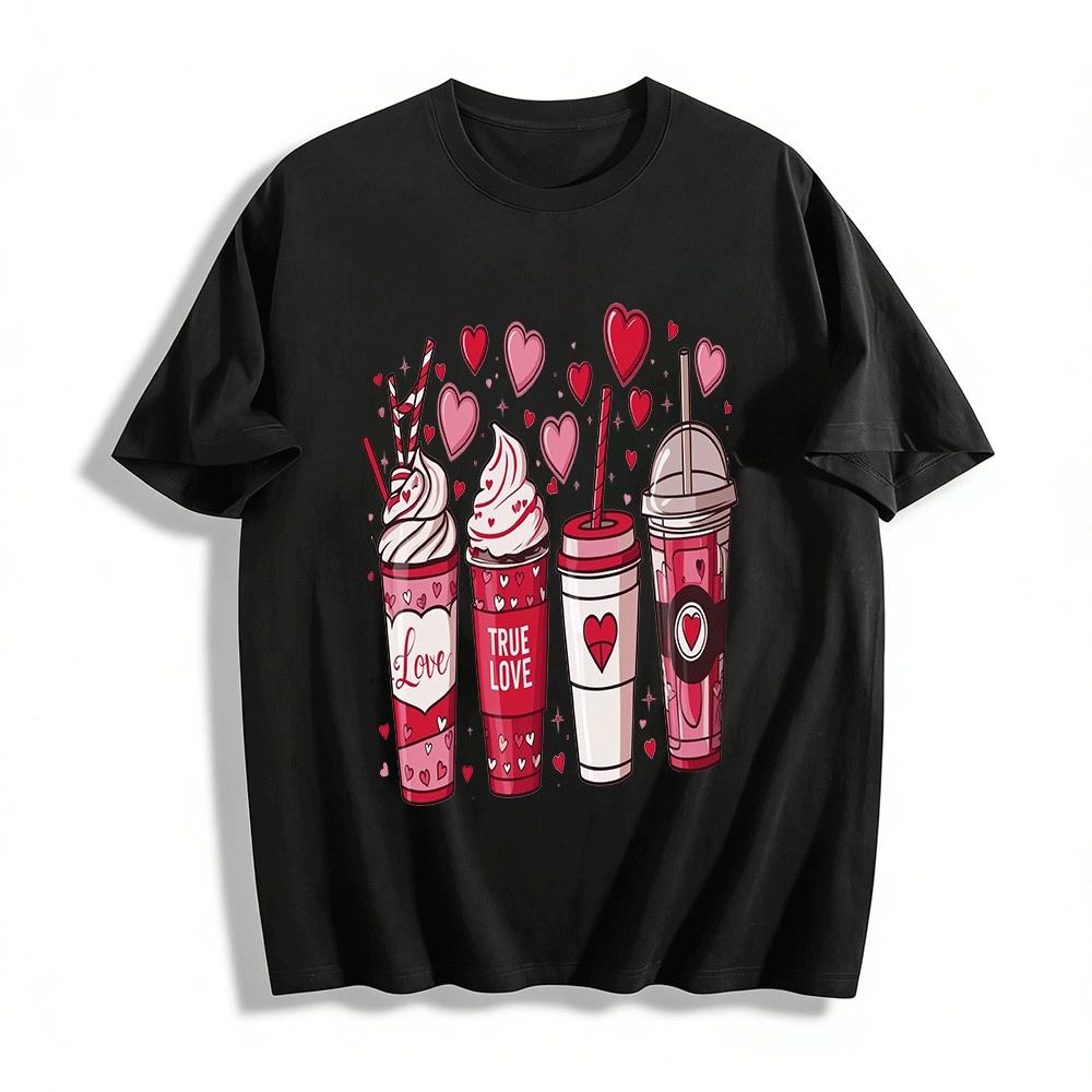 

Valentine s Day Love Coffee Print Casual Couple Tops Pure cotton T-shirt XXS