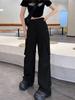 2025 Spring Summer New Gray Cargo Pants Women's High Waisted Thin American Retro Straight Wide-leg Pants Y2k Casual Flared Pants