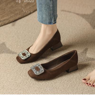 Damen Pumps 2024 Neu Frau Quadratische Zehenpartie Wildleder Strass Schnalle Slipper High Heels Mode Brautschuhe Arbeit Damen Schuhe