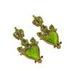 Qingdao Vintage French Light Luxury Green Love Crown Earrings Personality Long Fashion