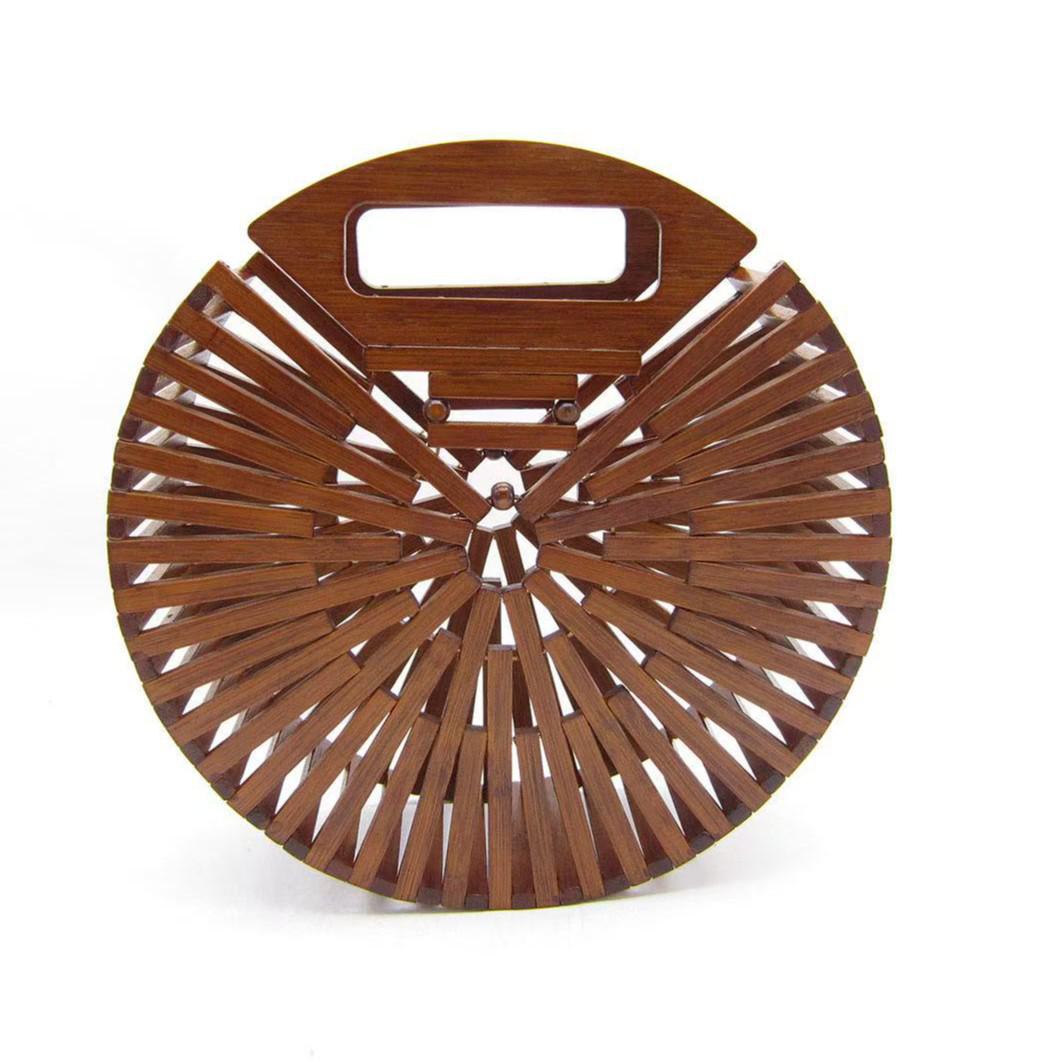 Плетеная пляжная сумка из бамбука - Европейский и американский стиль, круглый ретро-дизайн 23x9x23 cm