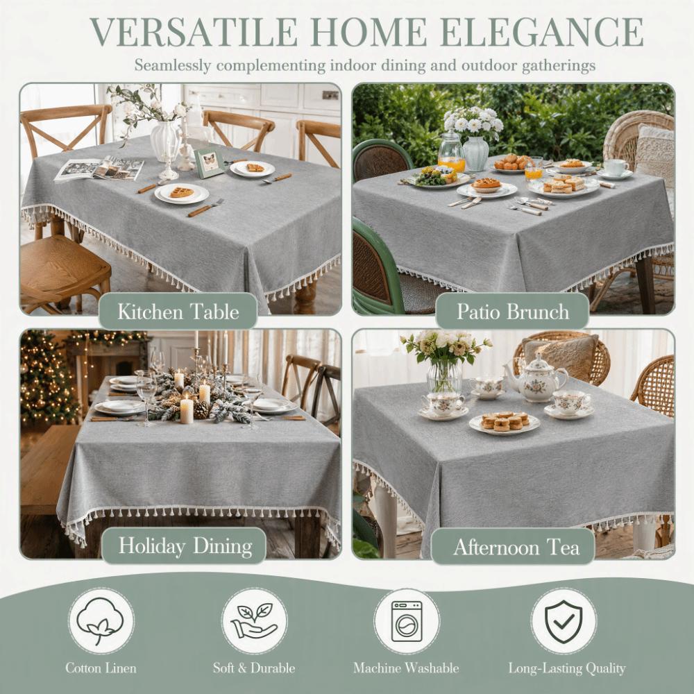 Gray Table Cloth Cotton Linen Cotton Linen Table Cover Tassel Tablecloth Home Kitchen Dining Room