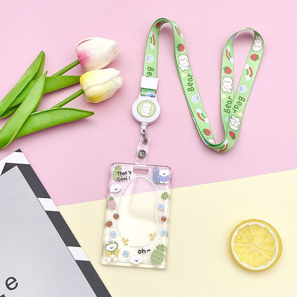 Bear Cartoon Acrylic Card Holder Rabbit Lanyard Bus Card Box Cute Rabbit Card Case Outdoor