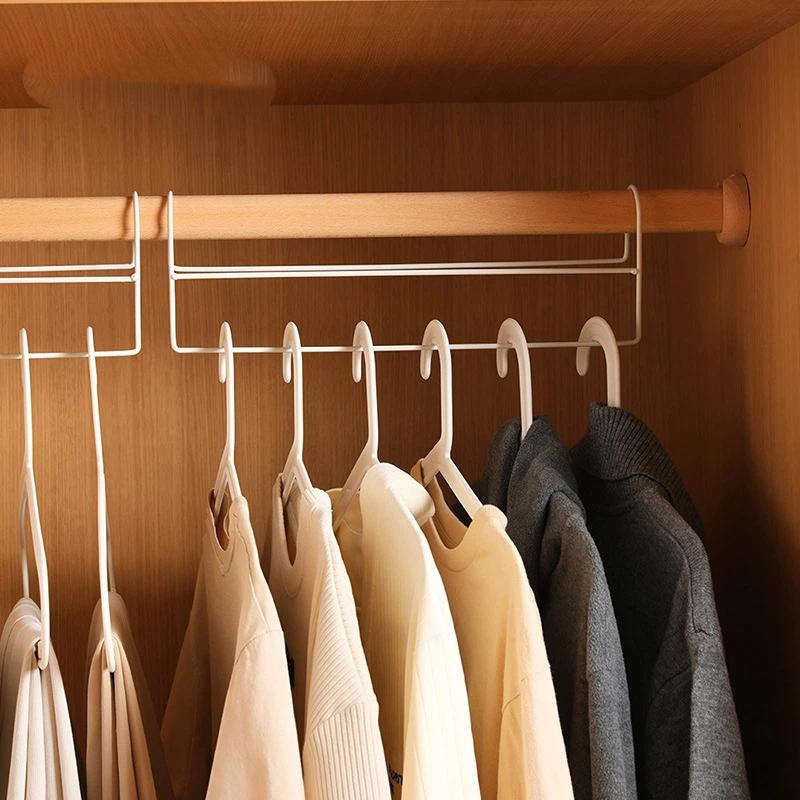 Space Saving Closet Hanger Organizer Metal Iron High Low Staggered Multi Function Wardrobe Clothes Hanger Rod Home