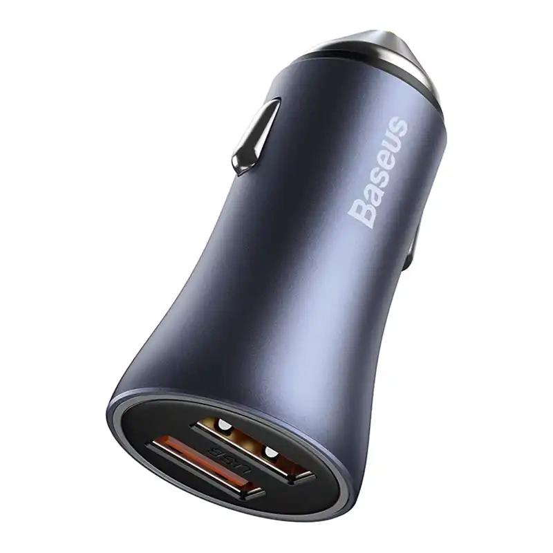 Ładowarka Samochodowa Baseus Golden Contactor Pro, 2X Usb, 40W (Szara) + Kabel Usb Do Usb-C 1M (Czarny)