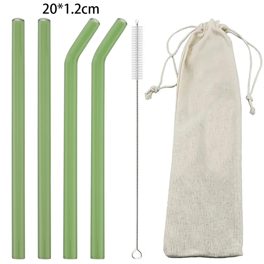 6pcs Reusable High Borosilicate Glass Straw Set Wide 12mm Pearl Milkshake Bubble Tea Straw with Brush Storage Bag Bar Accessorie