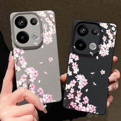 Pink Peach Blossoms Floral Pattern Case For Xiaomi 14T 13T 11T Pro Funda Redmi Note 14 13 12 11 Pro 5G 4G Leather Texture Silicone Cover