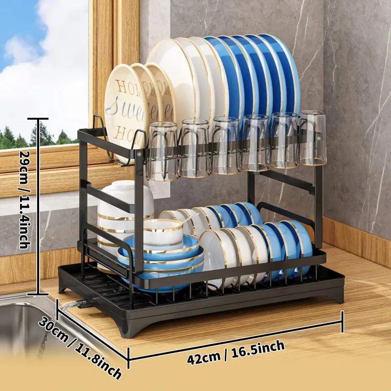 Bowl Drain Rack Bowls Chopsticks Tabletop Storage Rack Double Layers Countertop Organizer Shelf  Kitchen Accessories Organizer
