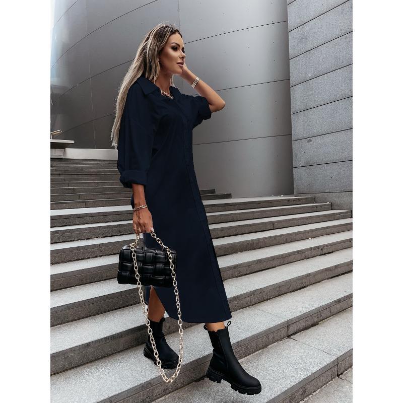 Wish autumn fashion split loose casual solid color shirt skirt women's clothing