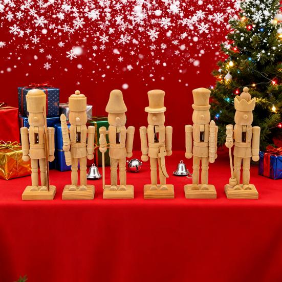 6Pcs Unpainted Nutcracker Blanks 12.5CM Wooden DIY Craft for Painting Christmas Ornament Making Kit Parent-child Art Project Supplies