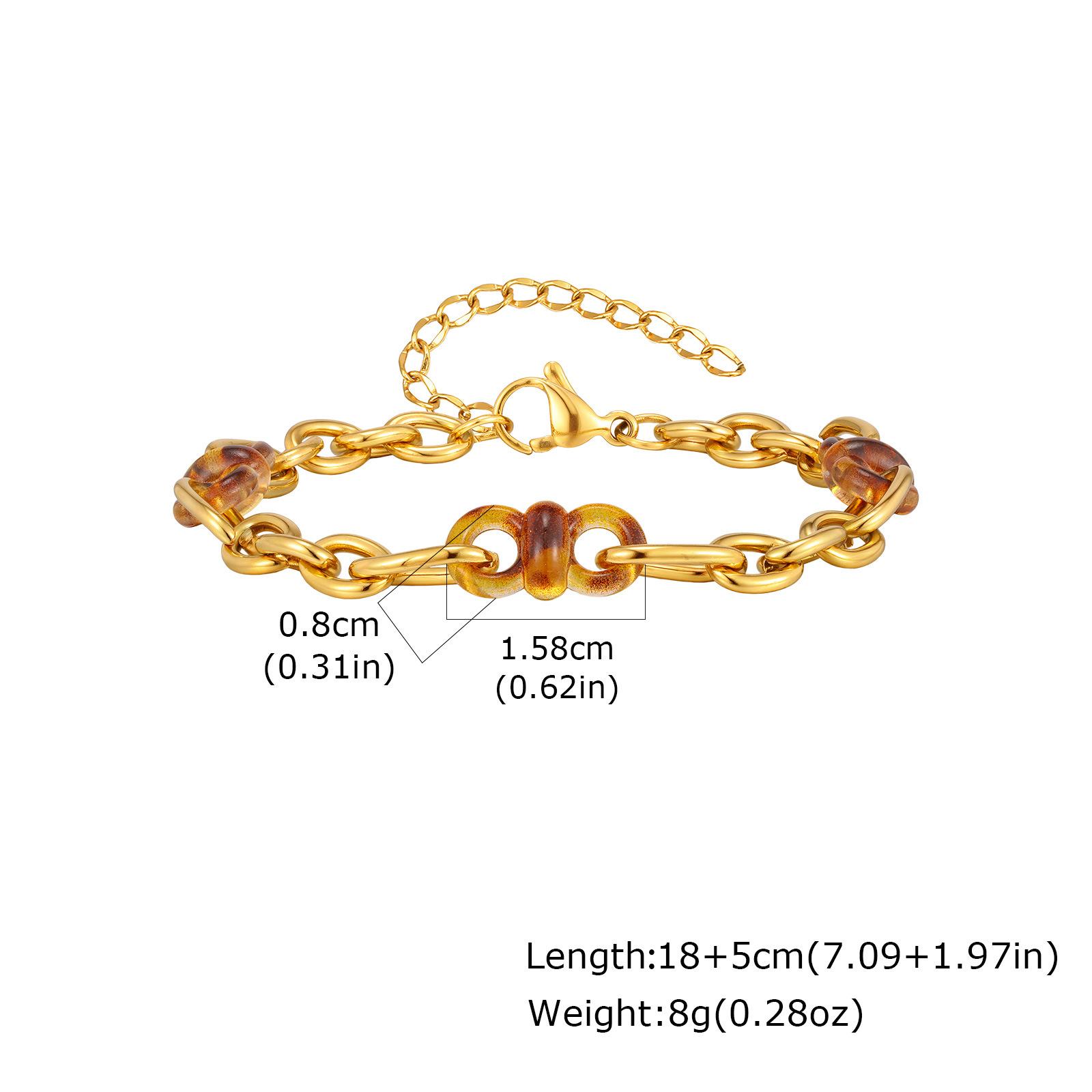 Amber Stainless Steel Resin Interlocking Bracelet Necklace Plated 18K Gold, Ladies Autumn And Winter Atmosphere Jewelry