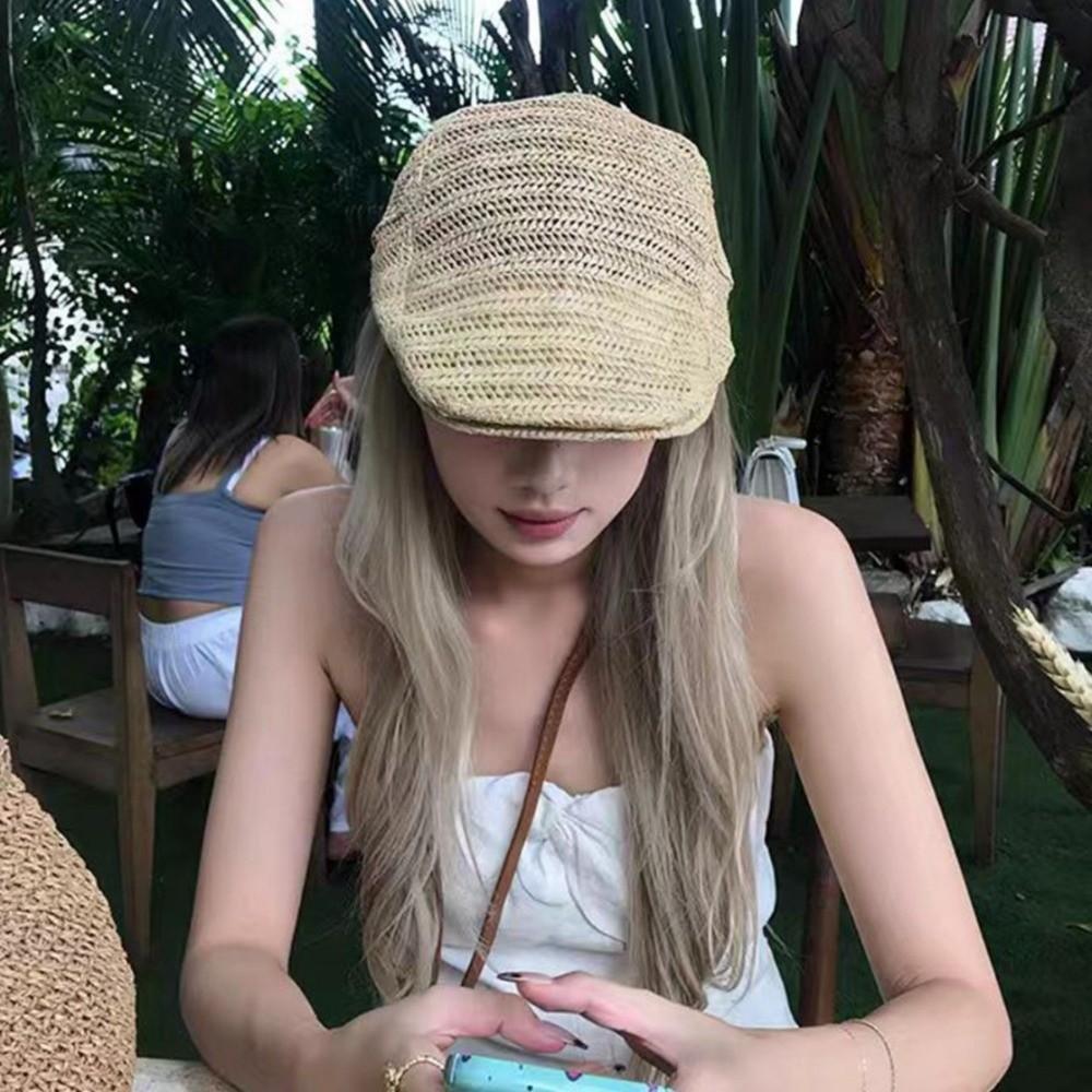 Hollow Straw Newsboy Cap Vacation Painter Beret Japanese Style Straw Beret  Travel