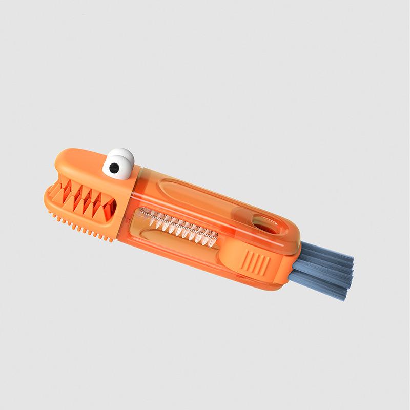 Compact Multi-Functional Cleaning Brush Set: Crocodile Cup Lid, Groove, Baby Bottle, Nipple, and U-Shaped Mouth Brushes with Rotatable Feature.