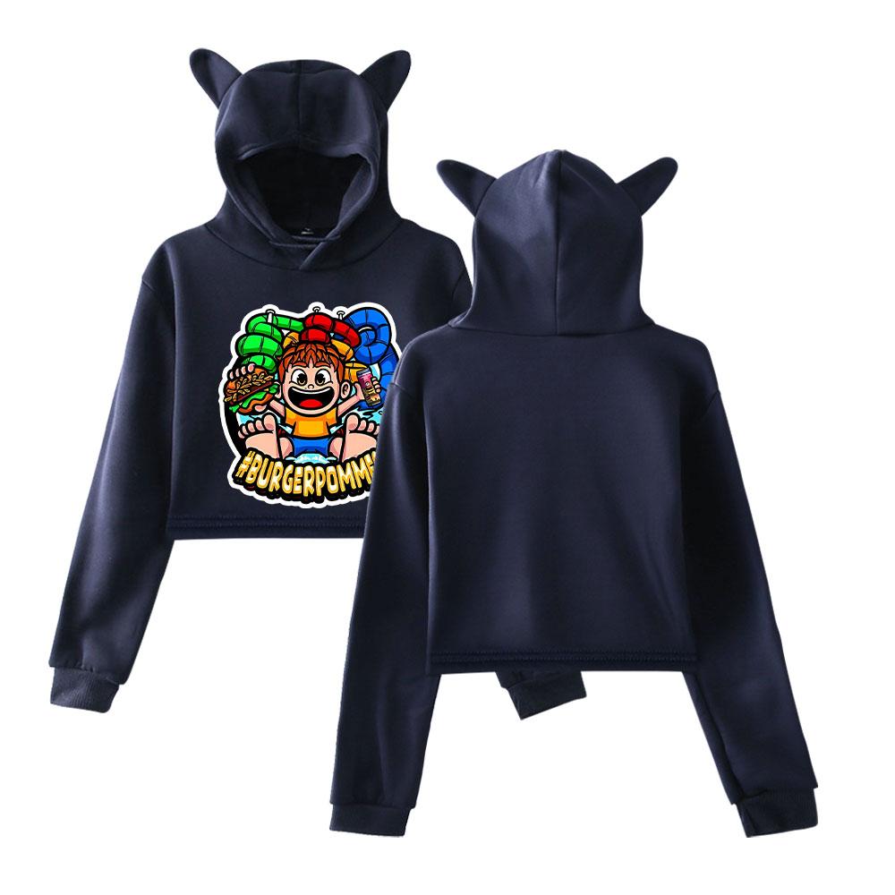 Icrimax Burgerpommes Hoodie Women Long Sleeve Cropped Sweatshirts Female Casual Streetwear Crop Tops