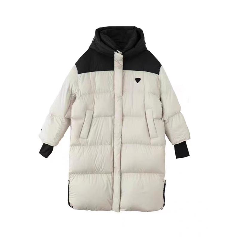 High-End lange Daunenjacke Damen 2024 Winter neue Mode Kontrastfarben locker warm über dem Knie Liebespaar