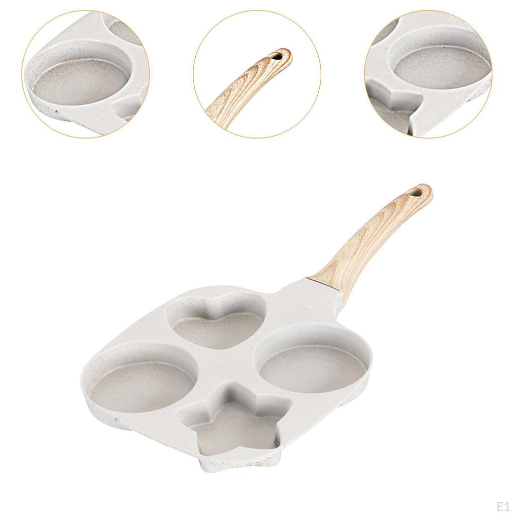 4-cup Egg Pan Nonstick Frying Aluminium Alloy with Wooden Handle Non Stick Divided for Muffins