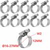 Set of W2 worm clamps Ø16-27 mm, width 12 mm 10 pcs - stainless steel