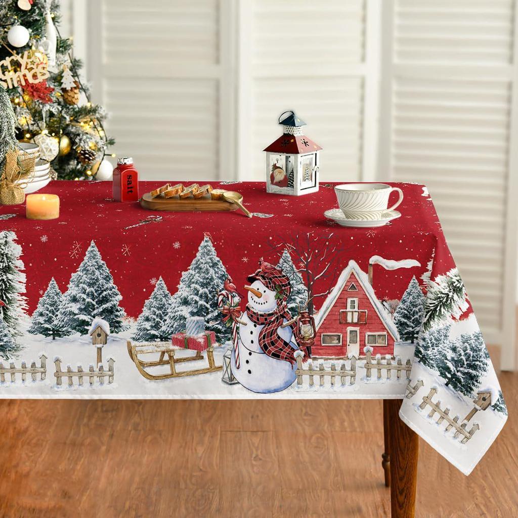 Exquisite bedruckte Weihnachtstischdecke 2025 - Ölbeständig & fleckenabweisend Polyester Dekoration