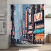 Anime Inspired Cityscape Shower Curtain Vibrant Japanese Signage Urban Aesthetic Design Perfect For Studio Ghibli Fans